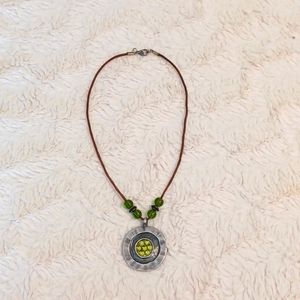 AVGAD pendant necklace,  silvertone with lime green stones and beads.